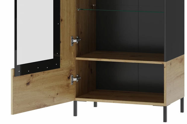 Vitrina din pal, cu 1 usa si LED inclus, Lucas 10 Stejar Artisan / Negru Mat, l65xA42xH193 cm (7)