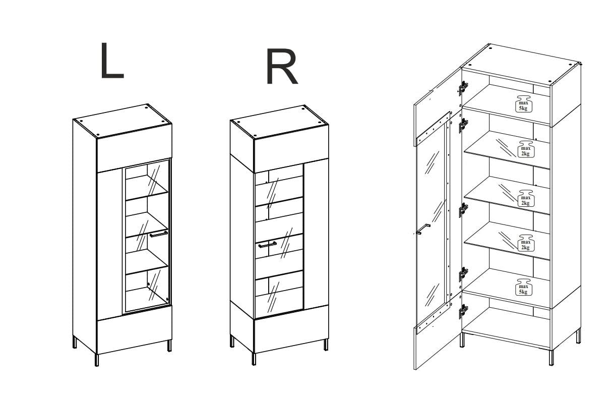 Vitrina din pal, cu 1 usa si LED inclus, Lucas 10 Stejar Artisan / Negru Mat, l65xA42xH193 cm (9)