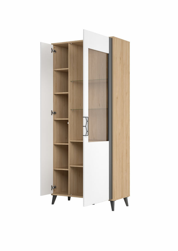Vitrina din pal, cu 2 usi Moet 12 Big Nuc American / Alb / Grafit, l90xA42xH204 cm (1)