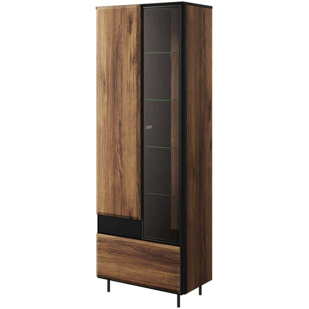 Lenart Vitrina din pal, cu 2 usi si 1 sertar, Borga 02 Small Stejar Catania / Negru, l70xA41xH197 cm