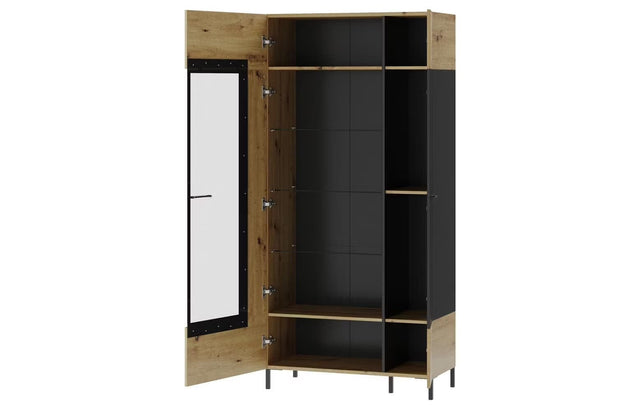 Vitrina din pal, cu 2 usi si LED inclus, Lucas 12 Big Stejar Artisan / Negru Mat, l90xA42xH193 cm (3)