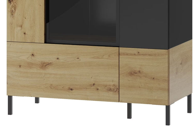 Vitrina din pal, cu 2 usi si LED inclus, Lucas 12 Big Stejar Artisan / Negru Mat, l90xA42xH193 cm (5)