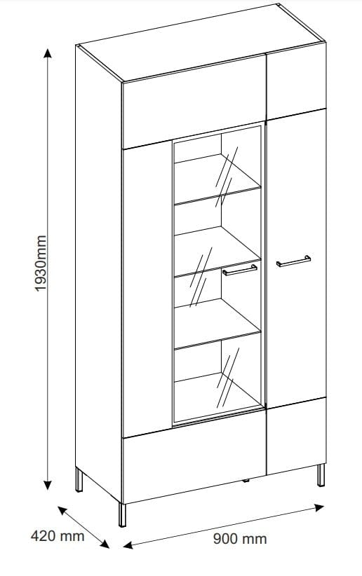 Vitrina din pal, cu 2 usi si LED inclus, Lucas 12 Big Stejar Artisan / Negru Mat, l90xA42xH193 cm (6)