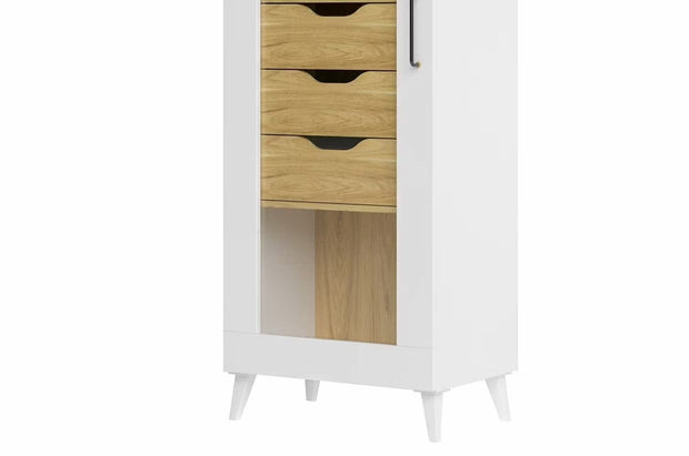 Vitrina din pal, cu 3 sertare si 1 usa, Barris 10 Nuc American / Alb Mat, l60xA42xH200 cm (4)