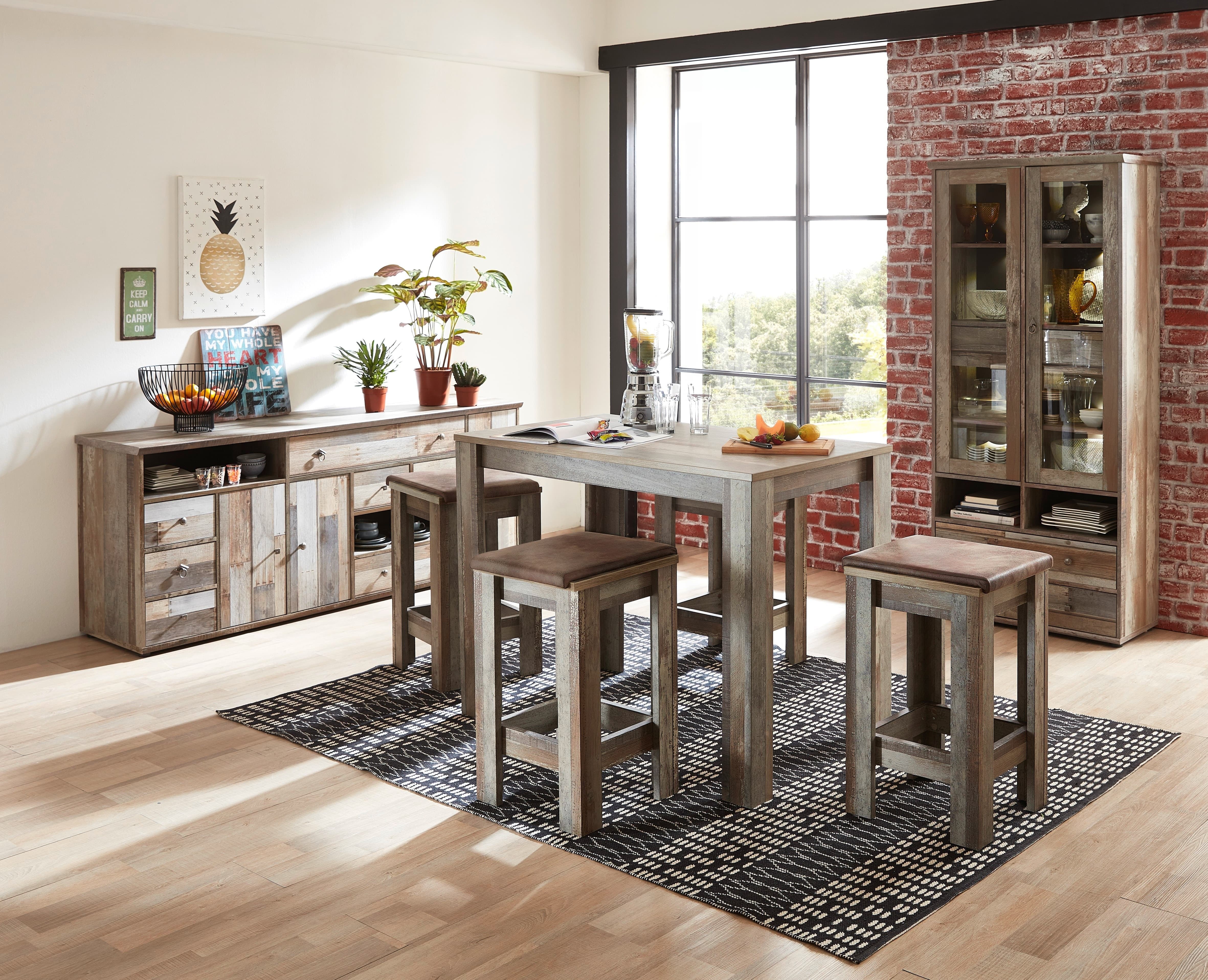 Innostyle Vitrina din pal cu 4 sertare, 2 usi si LED inclus Bazna Natur / Gri inchis, l83xA39xH188 cm