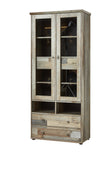 Innostyle Vitrina din pal cu 4 sertare, 2 usi si LED inclus Bazna Natur / Gri inchis, l83xA39xH188 cm