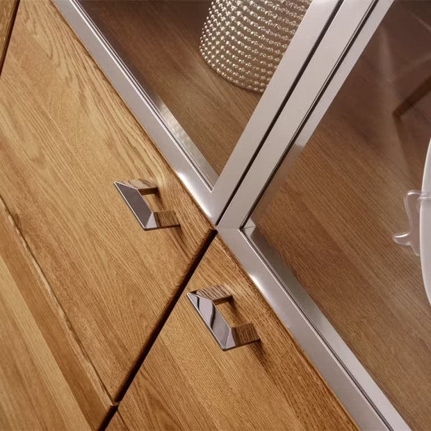 Vitrina din pal, furnir si lemn, cu 2 usi si LED inclus, Latina 12 Big Stejar Honey, l90xA42xH200 cm (3)