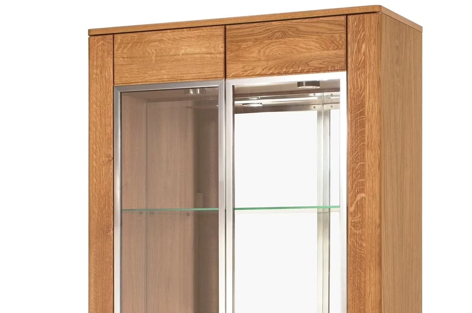 Vitrina din pal, furnir si lemn, cu 2 usi si LED inclus, Latina 12 Big Stejar Honey, l90xA42xH200 cm (5)