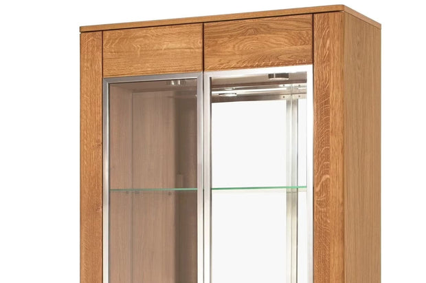 Vitrina din pal, furnir si lemn, cu 2 usi si LED inclus, Latina 12 Big Stejar Honey, l90xA42xH200 cm (5)