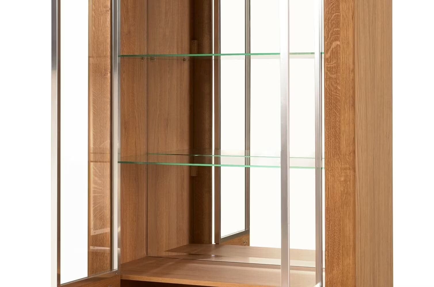 Vitrina din pal, furnir si lemn, cu 2 usi si LED inclus, Latina 12 Big Stejar Honey, l90xA42xH200 cm (9)