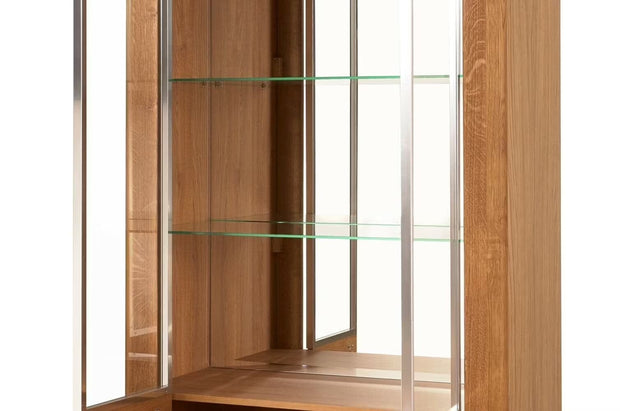 Vitrina din pal, furnir si lemn, cu 2 usi si LED inclus, Latina 12 Big Stejar Honey, l90xA42xH200 cm (9)