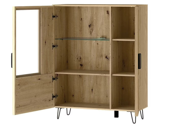 Vitrina din pal, furnir si lemn, cu 2 usi si LED inclus, Limbo 15 Small Stejar Artisan, l95xA42xH124 cm (3)
