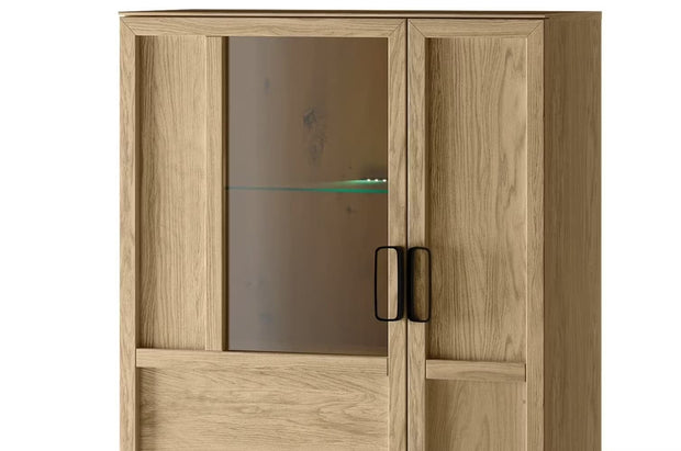 Vitrina din pal, furnir si lemn, cu 2 usi si LED inclus, Limbo 15 Small Stejar Artisan, l95xA42xH124 cm (4)