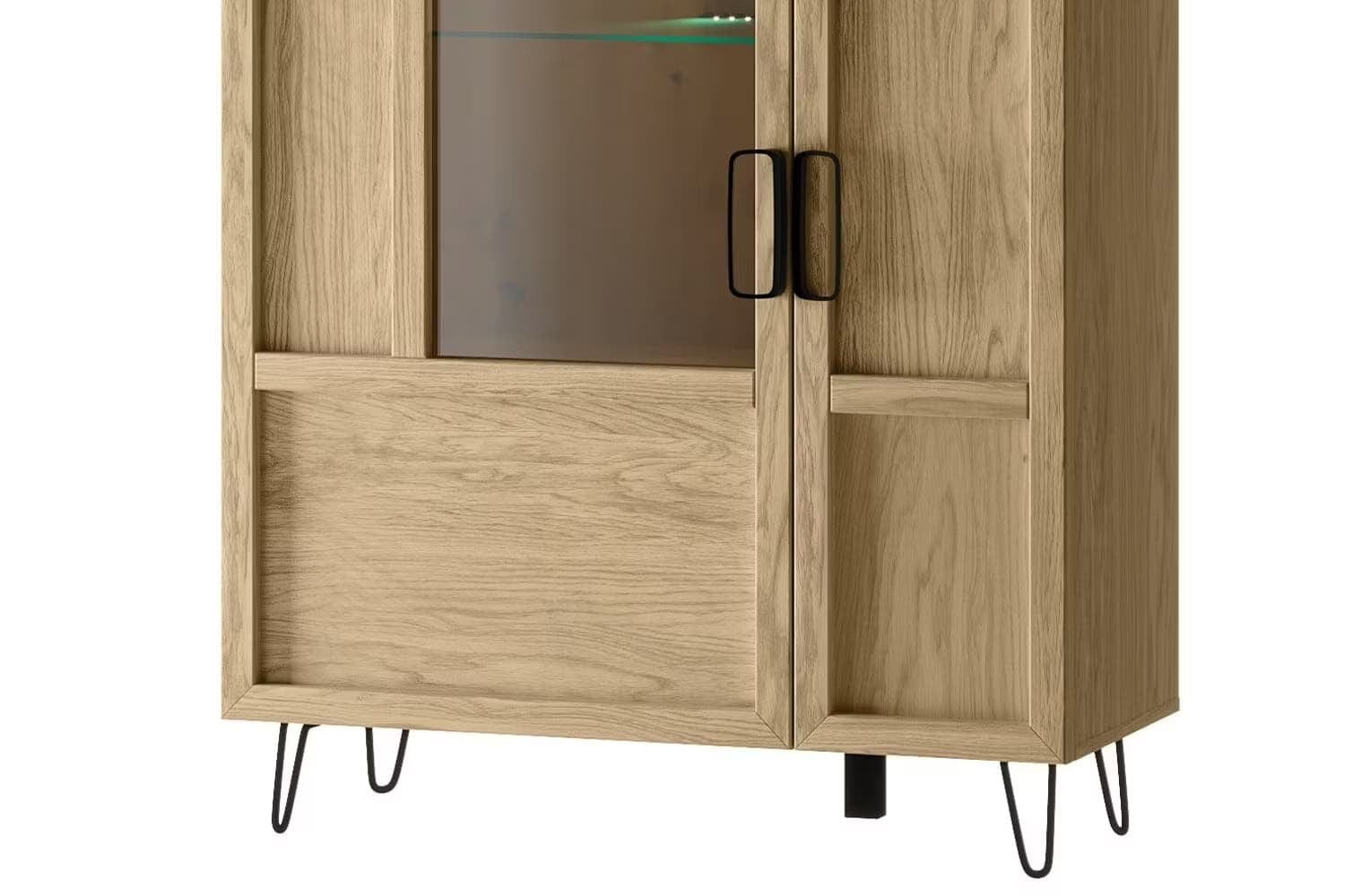 Vitrina din pal, furnir si lemn, cu 2 usi si LED inclus, Limbo 15 Small Stejar Artisan, l95xA42xH124 cm (5)