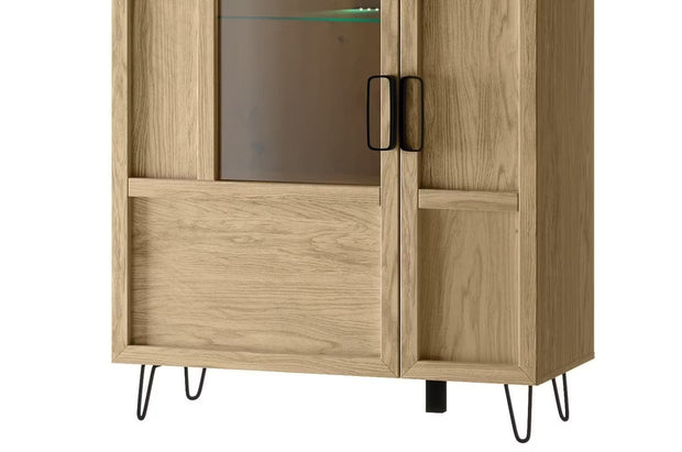 Vitrina din pal, furnir si lemn, cu 2 usi si LED inclus, Limbo 15 Small Stejar Artisan, l95xA42xH124 cm (5)
