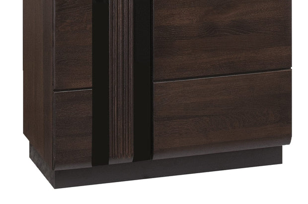 Vitrina din pal, furnir si lemn, cu 2 usi si LED inclus, Porti 11 Stejar Choco, l66xA42xH198 cm (2)