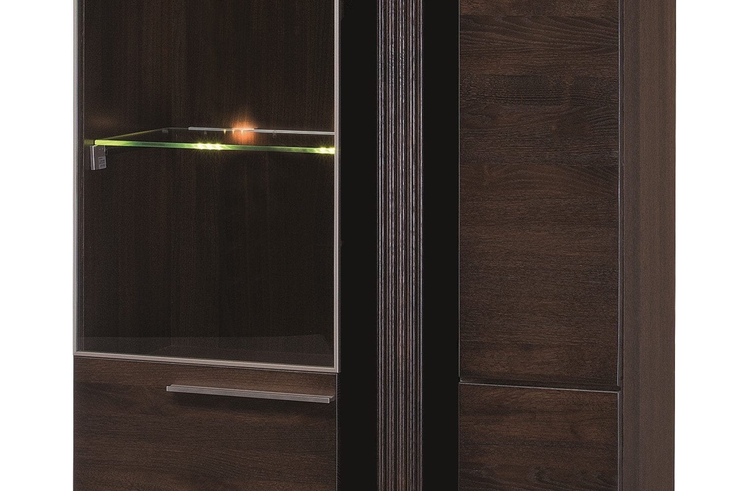 Vitrina din pal, furnir si lemn, cu 2 usi si LED inclus, Porti 12 Big Stejar Choco, l95xA42xH198 cm (2)