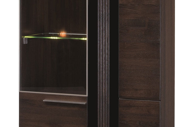 Vitrina din pal, furnir si lemn, cu 2 usi si LED inclus, Porti 12 Big Stejar Choco, l95xA42xH198 cm (2)