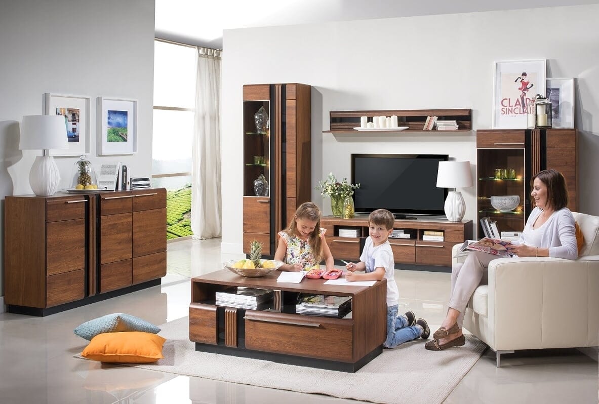 Vitrina din pal, furnir si lemn, cu 2 usi si LED inclus Porti 15 Small Stejar Antic, l95xA42xH145 cm (2)