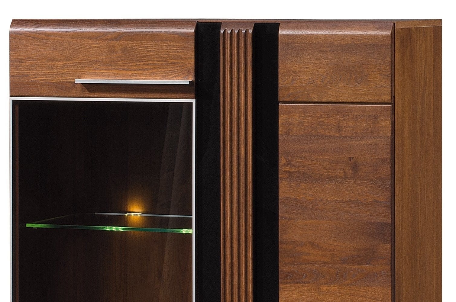 Vitrina din pal, furnir si lemn, cu 2 usi si LED inclus Porti 15 Small Stejar Antic, l95xA42xH145 cm (3)