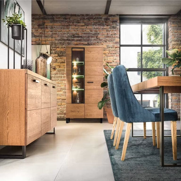 Vitrina din pal, furnir si lemn, cu 2 usi si LED inclus, Pratto 12 Big Stejar Rustic, l96xA42xH198 cm (3)