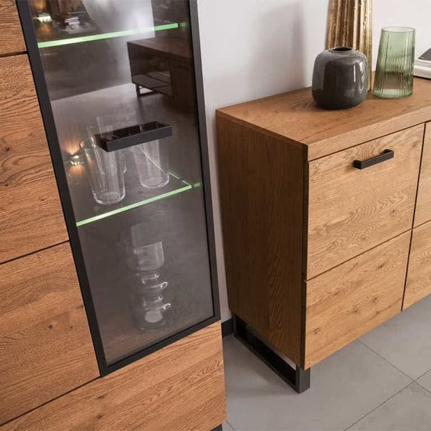 Vitrina din pal, furnir si lemn, cu 2 usi si LED inclus, Pratto 12 Big Stejar Rustic, l96xA42xH198 cm (4)