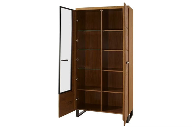 Vitrina din pal, furnir si lemn, cu 2 usi si LED inclus, Pratto 12 Big Stejar Rustic, l96xA42xH198 cm (5)