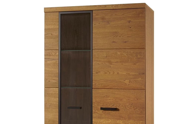 Vitrina din pal, furnir si lemn, cu 2 usi si LED inclus, Pratto 12 Big Stejar Rustic, l96xA42xH198 cm (6)