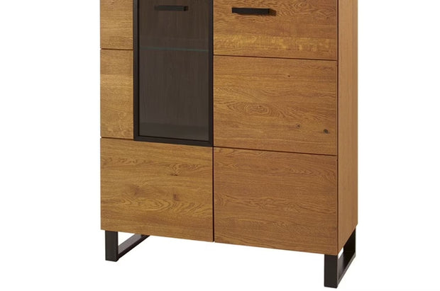 Vitrina din pal, furnir si lemn, cu 2 usi si LED inclus, Pratto 12 Big Stejar Rustic, l96xA42xH198 cm (7)