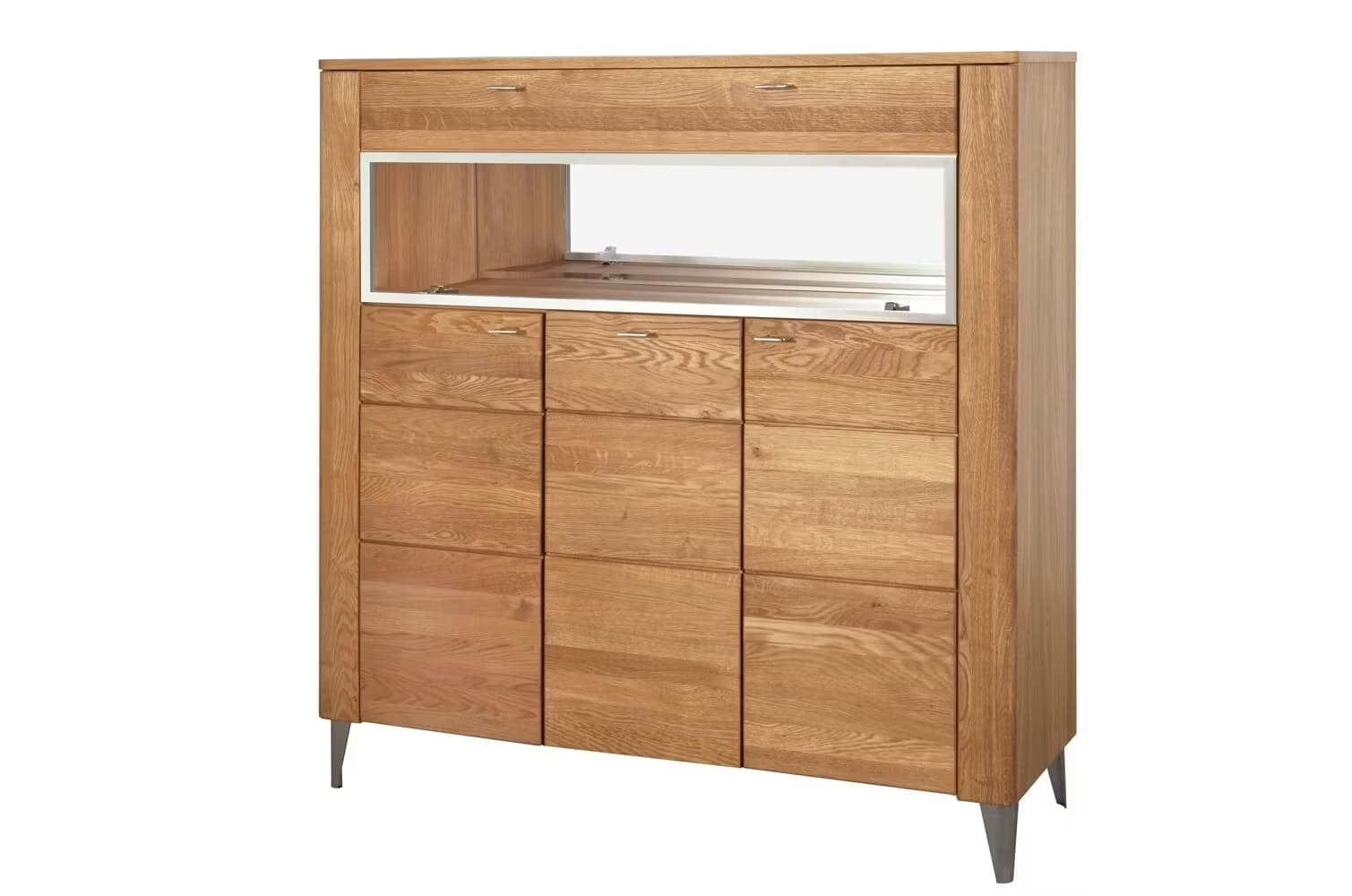 Vitrina din pal, furnir si lemn, cu 4 usi si LED inclus, Latina 48 Large Stejar Honey, l126xA42xH134 cm (5)