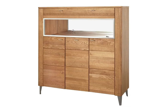 Vitrina din pal, furnir si lemn, cu 4 usi si LED inclus, Latina 48 Large Stejar Honey, l126xA42xH134 cm (5)