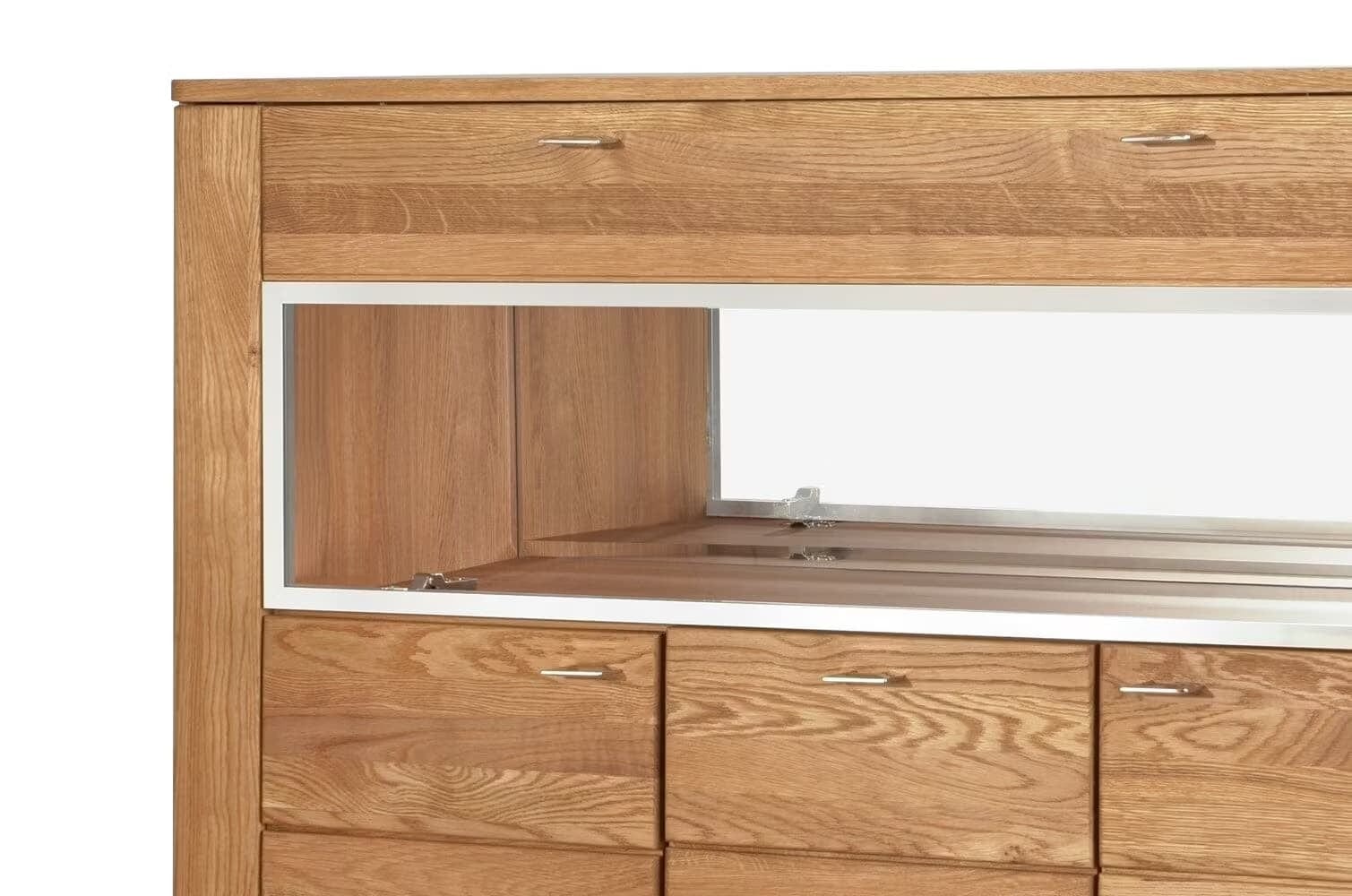 Vitrina din pal, furnir si lemn, cu 4 usi si LED inclus, Latina 48 Large Stejar Honey, l126xA42xH134 cm (7)