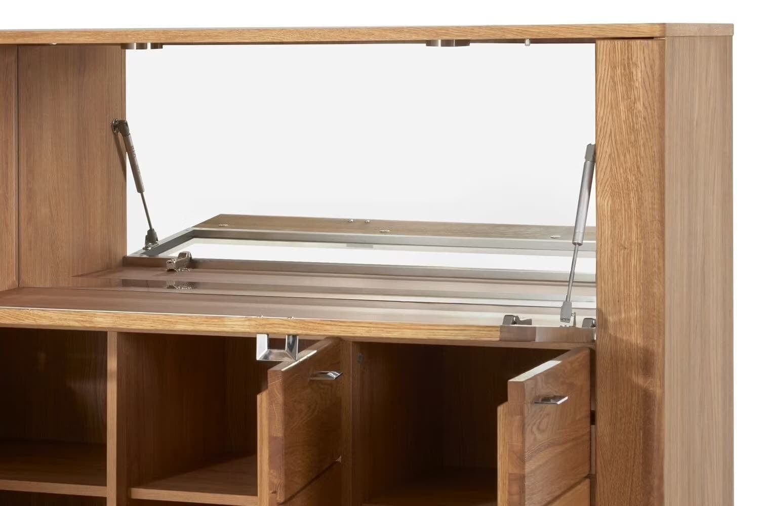 Vitrina din pal, furnir si lemn, cu 4 usi si LED inclus, Latina 48 Large Stejar Honey, l126xA42xH134 cm (13)