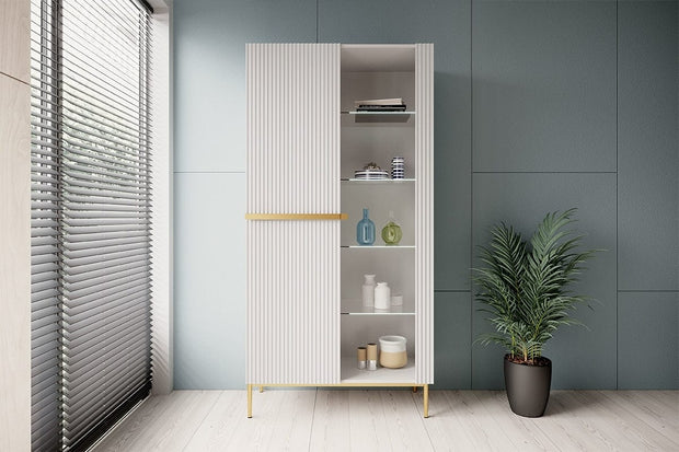 Vitrina din pal, MDF si metal, cu 2 usi, Nicole 100-2D Auriu, l100xA45xH200 cm (1)