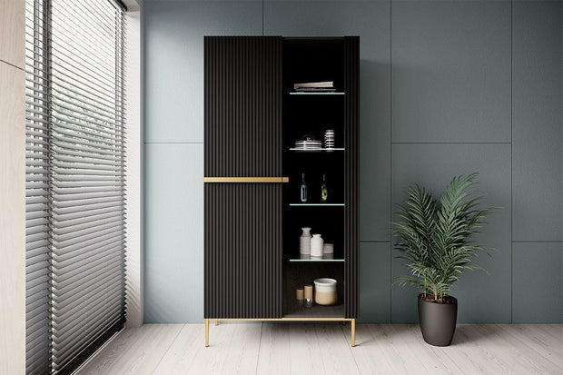 Vitrina din pal, MDF si metal, cu 2 usi, Nicole 100-2D Auriu, l100xA45xH200 cm (2)