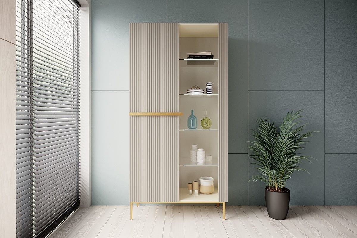 Vitrina din pal, MDF si metal, cu 2 usi, Nicole 100-2D Auriu, l100xA45xH200 cm (3)