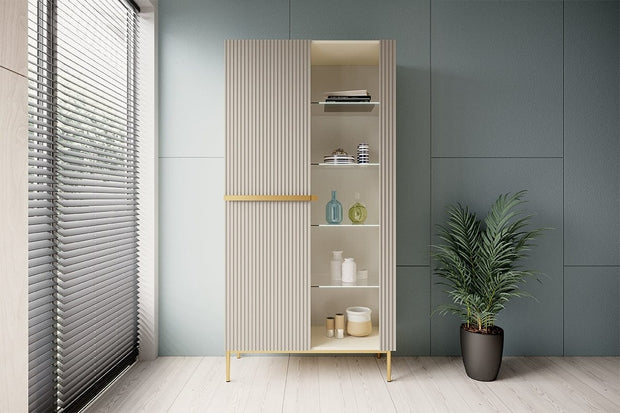 Vitrina din pal, MDF si metal, cu 2 usi, Nicole 100-2D Auriu, l100xA45xH200 cm (3)