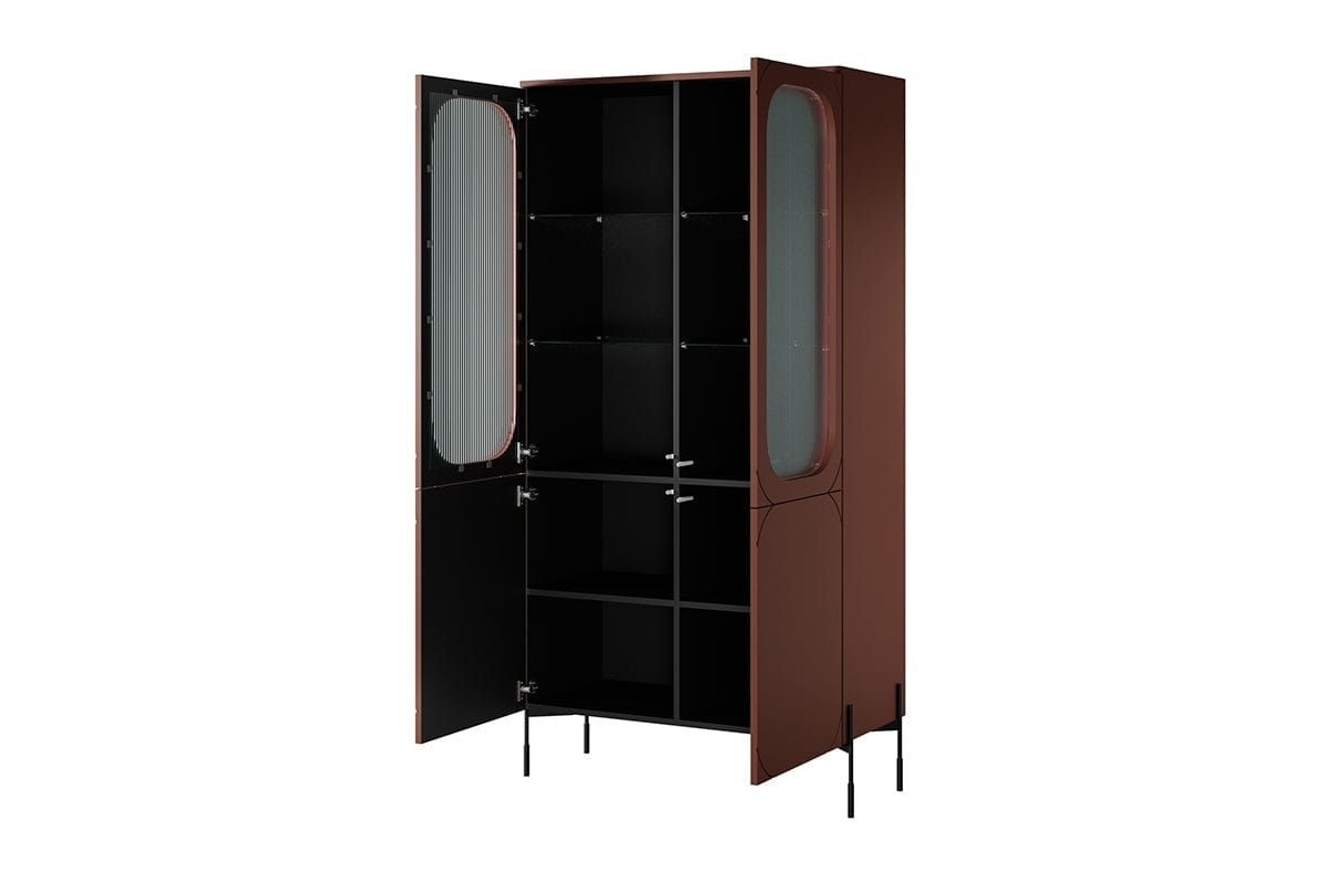Vitrina din pal, MDF si metal, cu 4 usi, Sonatia 100-4D Burgundy / Negru, l100xA45xH200 cm (4)