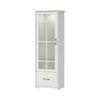 Vitrina din pal si MDF, cu 1 sertar, 1 usa si LED inclus, Evergreen EG-V11S Tall Ivoir Mat / Pin Polar, l69xA49xH201 cm
