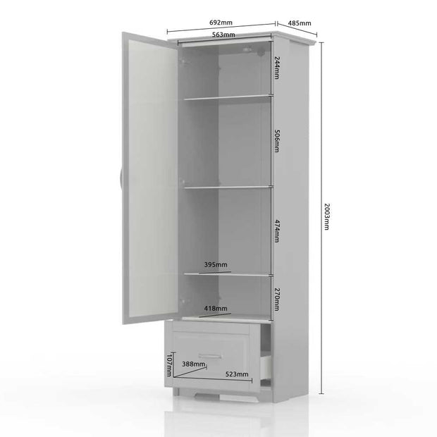 Vitrina din pal si MDF, cu 1 sertar, 1 usa si LED inclus, Evergreen EG-V11S Tall Ivoir Mat / Pin Polar, l69xA49xH201 cm (4)