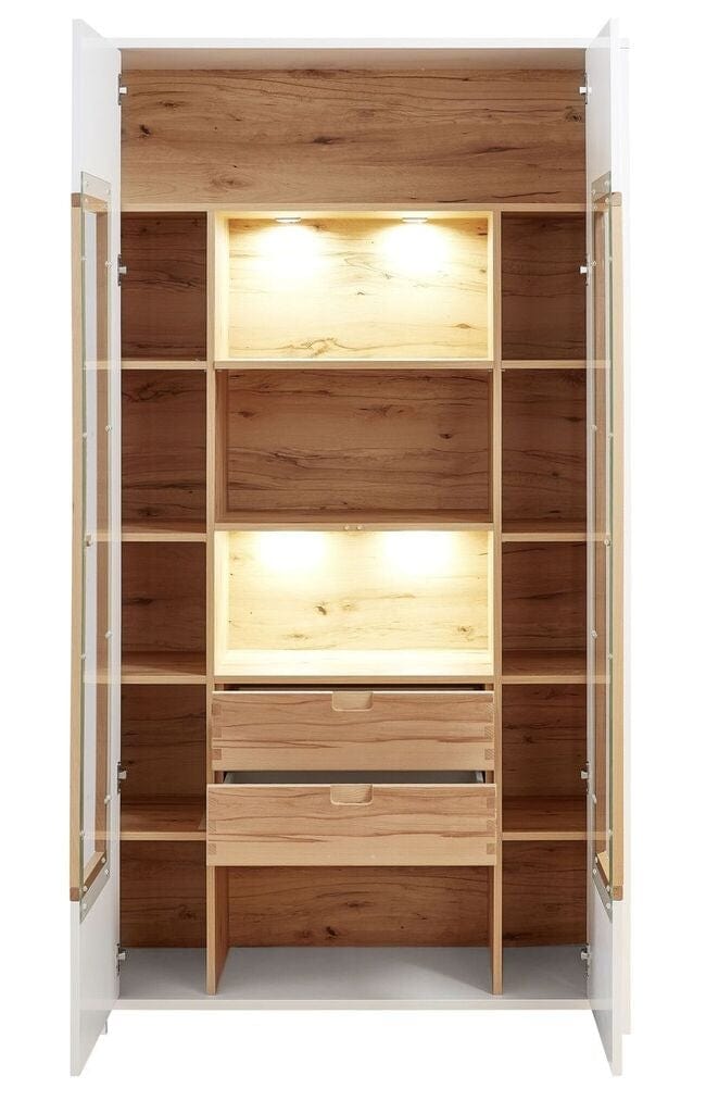 Innostyle Vitrina din pal si MDF cu 2 sertare si 2 usi, Selina Alb / Natur, l112xA41xH202 cm