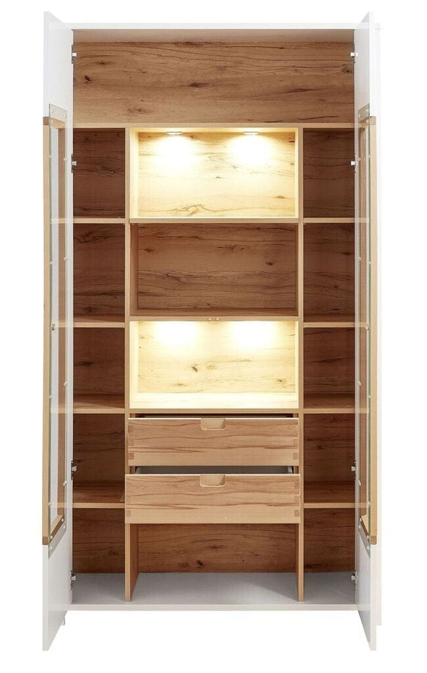 Innostyle Vitrina din pal si MDF cu 2 sertare si 2 usi, Selina Alb / Natur, l112xA41xH202 cm