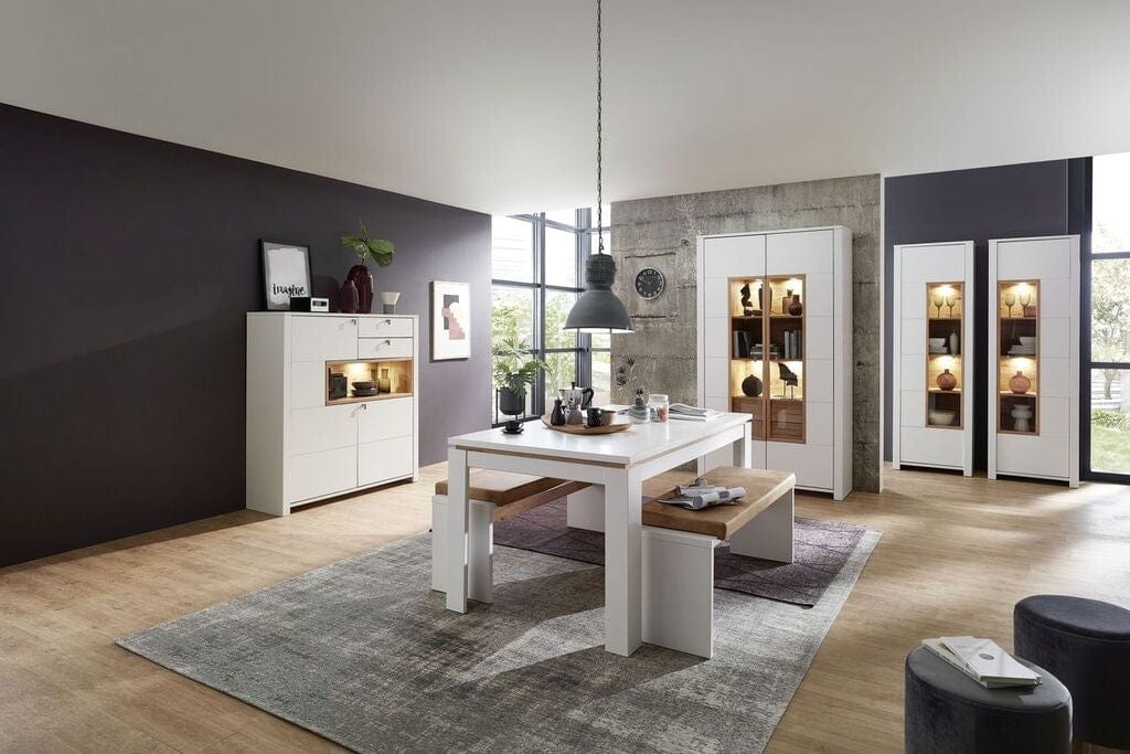 Innostyle Vitrina din pal si MDF cu 2 sertare si 2 usi, Selina Alb / Natur, l112xA41xH202 cm