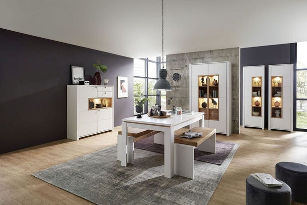 Innostyle Vitrina din pal si MDF cu 2 sertare si 2 usi, Selina Alb / Natur, l112xA41xH202 cm