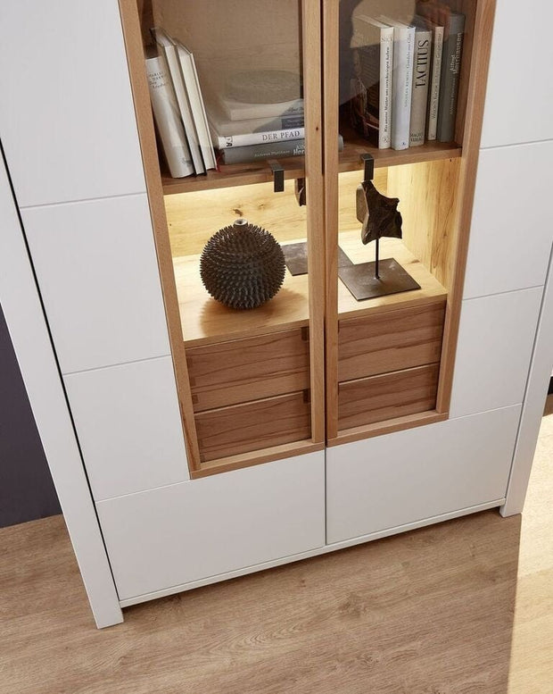 Innostyle Vitrina din pal si MDF cu 2 sertare si 2 usi, Selina Alb / Natur, l112xA41xH202 cm