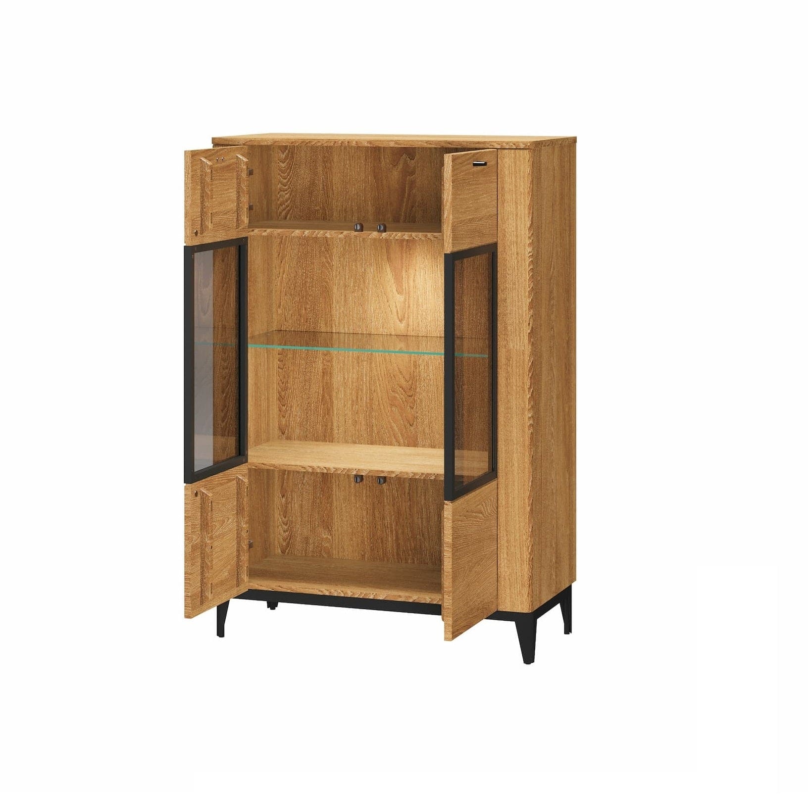 Set de mobila living din pal, furnir si lemn, 7 piese Porto Stejar Auriu (3)